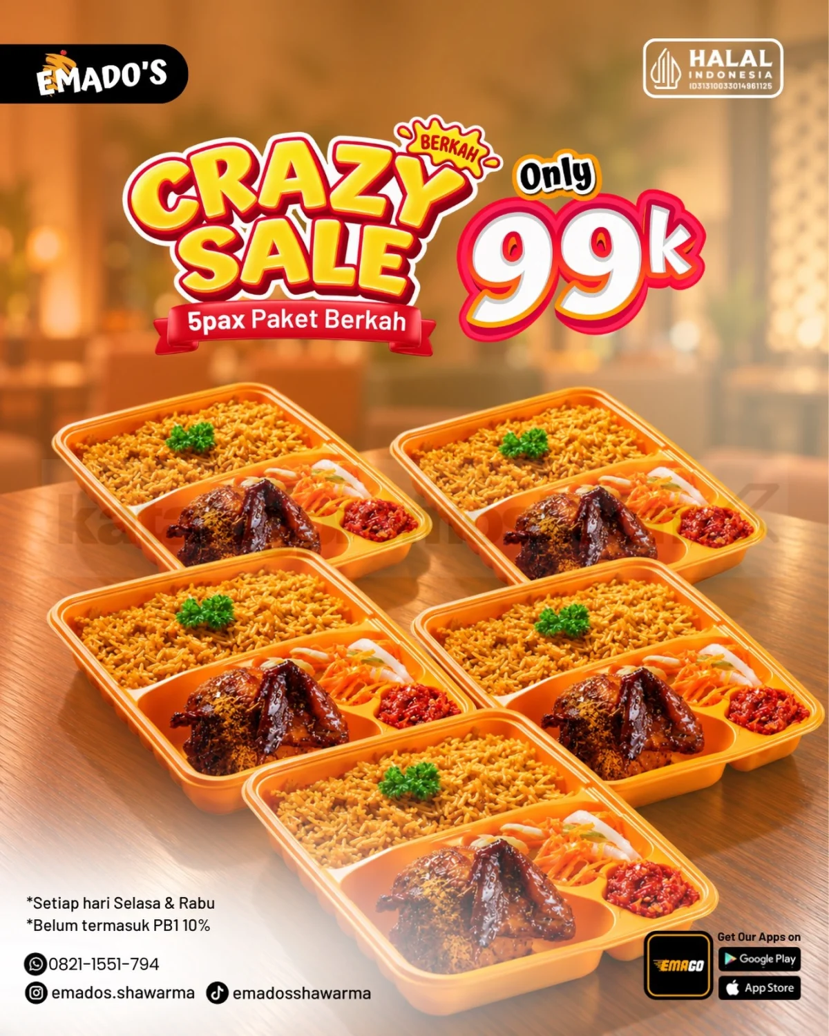 Promo Hemat Emados: 5 Paket Ayam Mandhi Rp99.000 Tiap Selasa & Rabu