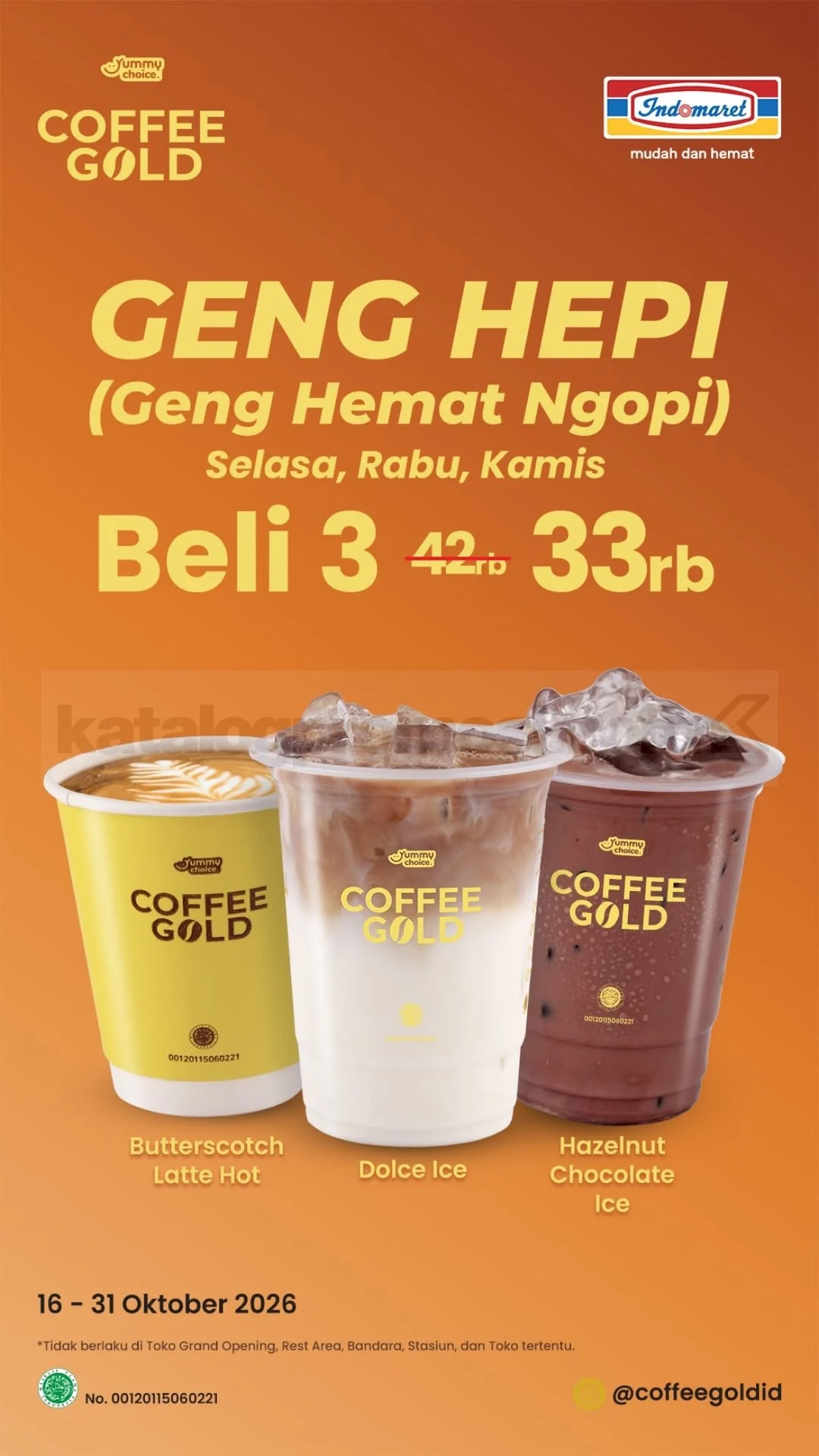 Promo Indomaret Coffee Gold: Geng Hepi Nikmati 3 Kopi Rp33 Ribu