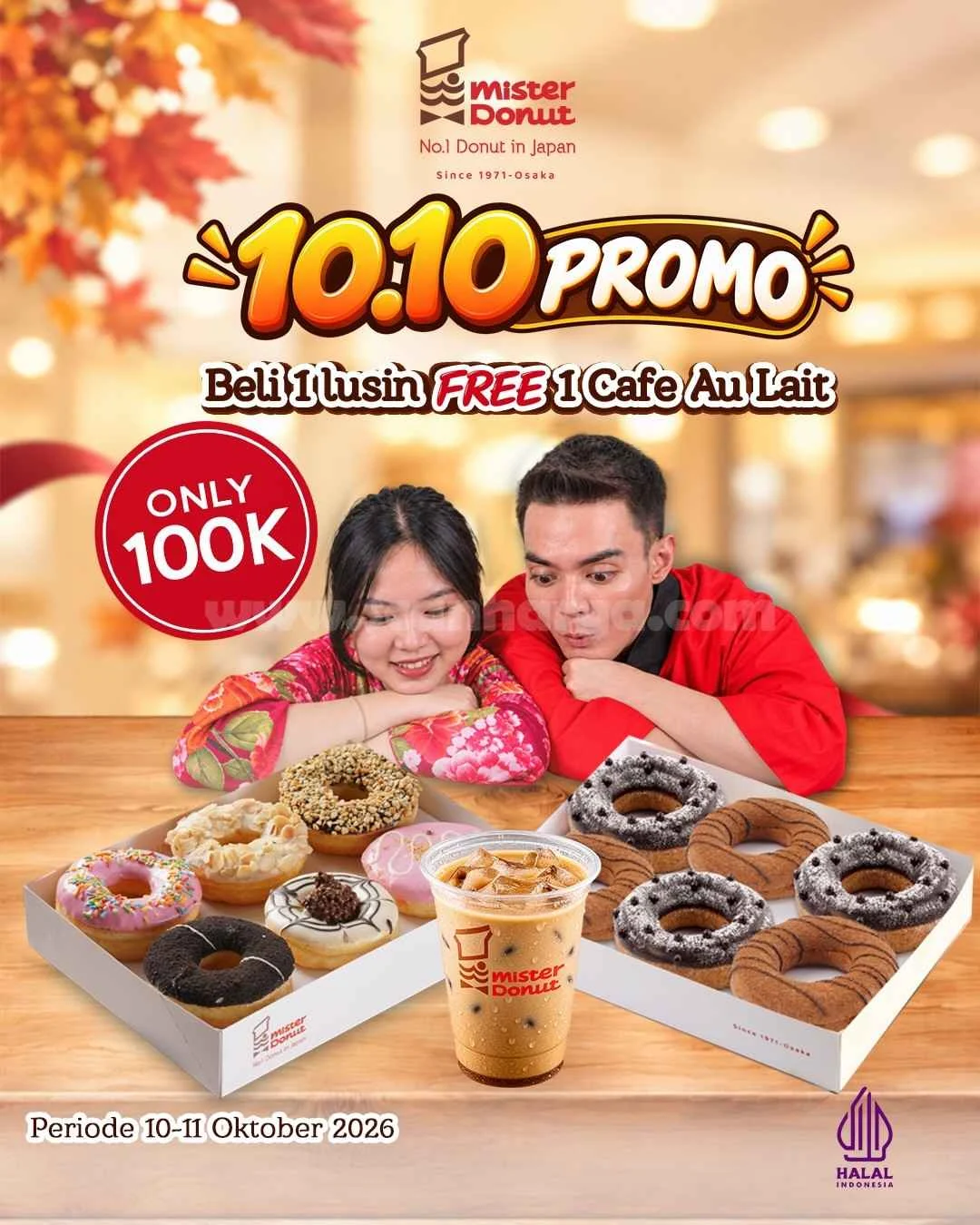 Promo Mister Donut 10.10: Lusin Donat & Cafe Au Lait Gratis!