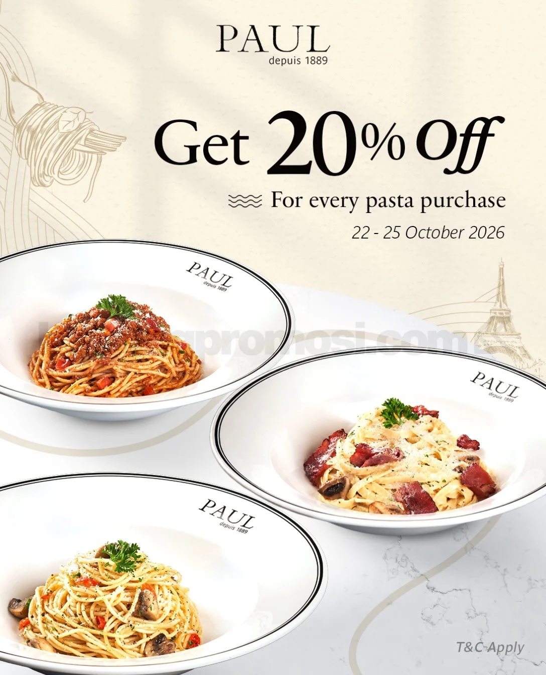 Promo PAUL: Diskon 20% Pasta 22-25 Okt 2026