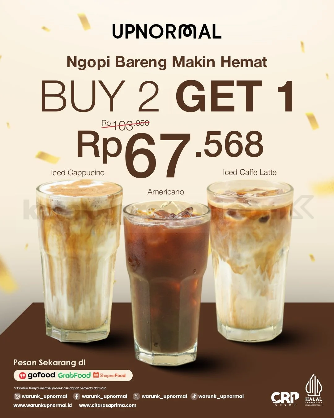 Promo Warunk Upnormal: 3 Kopi Dingin Rp67.568 di GoFood/GrabFood/ShopeeFood