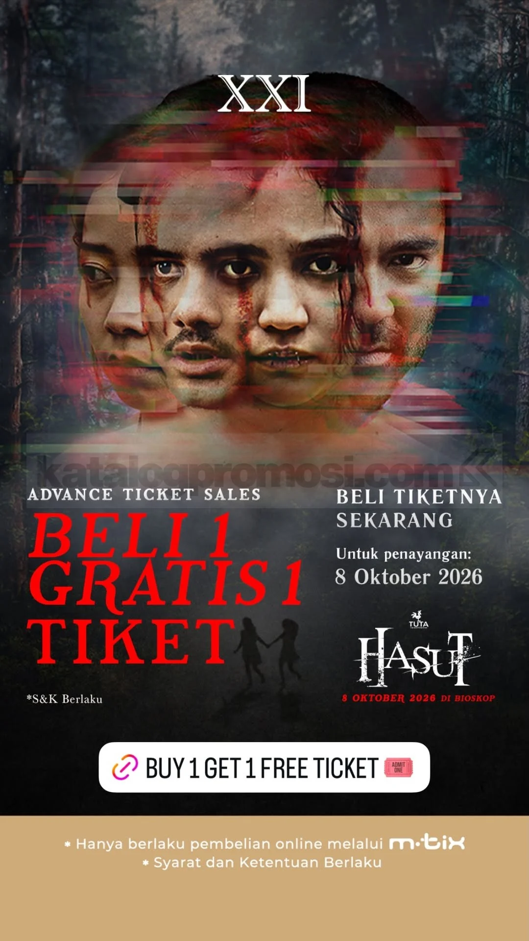 Promo XXI: Tiket Film Hasut Beli 1 Gratis 1!