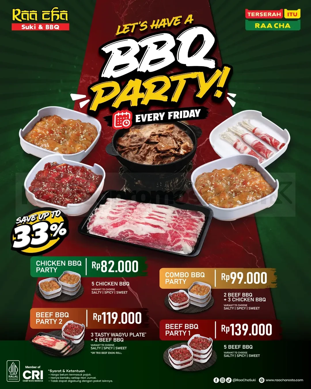 Raa Cha: Promo BBQ Hemat Hingga 33% Setiap Jumat