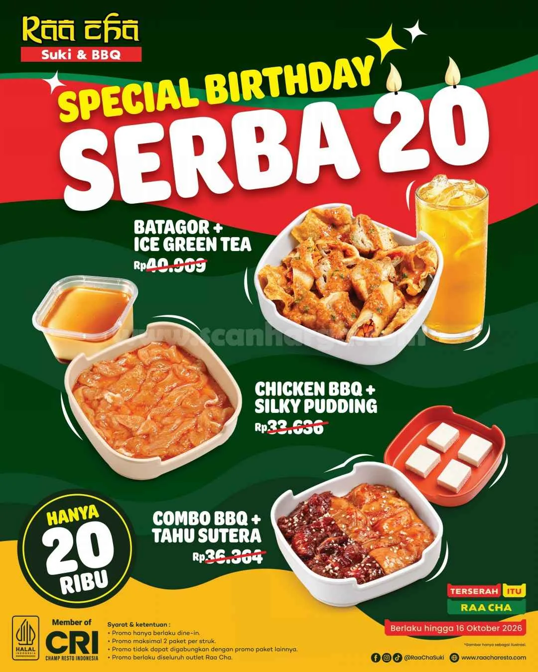Raa Cha Rayakan 20 Tahun, Paket Hemat Rp20.000 Hingga 16 Oktober
